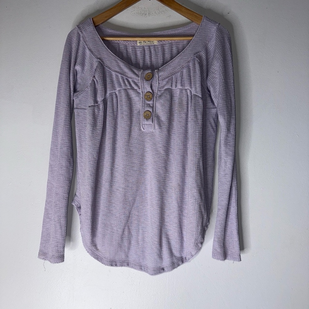 Free People Must Have Henley‎ Waffle Knit Long Sleeve Top in Lilac Size Small